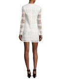 Braelynn Lace Bow-Neck Mini Dress, White/Black