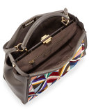 Large Quilted Geometric Peekaboo Satchel Bag, Gray