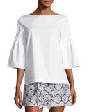 Bell-Sleeve Poplin Tunic, White