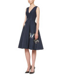 Butterfly-Appliqué Sleeveless Cocktail Dress, Navy