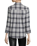 Piper Long-Sleeve Plaid Blouse, Black/White