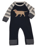 Striped Dog Cotton-Cashmere Coverall, Navy/Gray, Size Newborn-12 Months