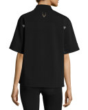 Open-Front Short-Sleeve Bolero Sport Jacket, Black