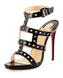 Sexystrapi Jazz Studded-Zip Red Sole Pump, Black