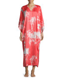 Layla Floral-Print Lounge Caftan, Red