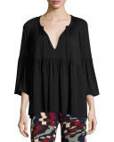 Rupert 3/4-Sleeve Flutter Jersey Top 