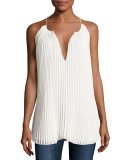 Nina Pleated Chiffon Tie-Front Top, Ivory