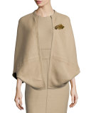Reversible Cashmere Cape with Brooch, Olive/Taupe