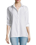 Oversized Button-Front Blouse, Blanc