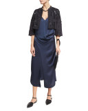 Liquid Satin Sleeveless Midi Dress, Dark Blue