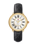 16mm Quilted Leather Strap, Black