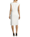 Dot-Print Cap-Sleeve Boat-Neck Dress, White/Black