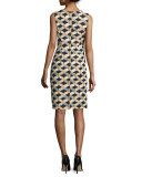 Kendra Sleeveless Chain-Print Faille Sheath Dress, Black