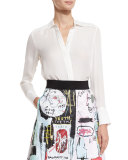 Lolita Drop-Hem Silk Shirt w/Piping
