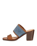 Ashley Suede & Leather Mule Sandal, Blue