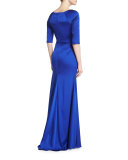 Half-Sleeve Bateau-Neck Mermaid Gown