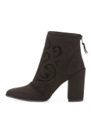 Florish Velvet-Inset Bootie, Black