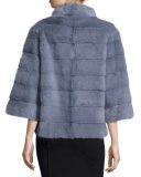 Horizontal Mink-Fur Jacket, Dove Gray