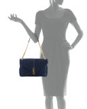 Monogram Large Tri-Quilt Suede Slouchy Chain Shoulder Bag, Navy