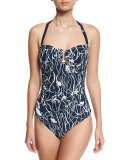 Blue Valentine Floral-Print Bandeau One-Piece Swimsuit