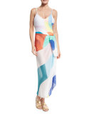 Colorblock Viscose Sarong, White