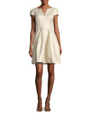 Cap-Sleeve Metallic Structured Faille Dress, Pale Gold
