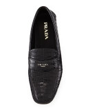 Croc-Embossed Leather Driving Loafer, Black