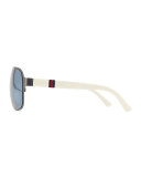 Ruthenium Ice Matte Metal Aviators, White