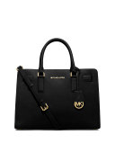Dillon East-West Saffiano Satchel Bag, Black