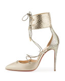 Corsankle Lace-Up 100mm Red Sole Pump, Gold