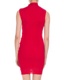 Button-Trim Ribbed Sleeveless Dress