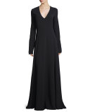 Seri Long-Sleeve V-Neck Gown, Black