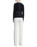 Topstitched Scuba Long-Sleeve Top, Navy