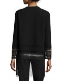 Pearl Crochet-Trim Fringe-Hem Topper Coat, Black