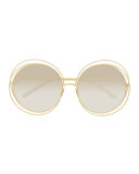 Carlina Round Mirrored Sunglasses, Golden/Beige