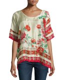 Secret Garden Floral Silk Georgette Top, Red Pattern