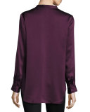 Silk Mandarin-Collar Shirt, Black
