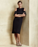 Paillette Ruffled Cold-Shoulder Dress, Dark Gray