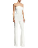 Pearly-Inset Strapless Jumpsuit, White