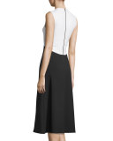 Sleeveless Jewel-Neck Colorblock Dress, White/Black