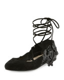 Harmony Suede Tie-Up 3D Butterfly Flat, Black
