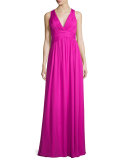 Sleeveless V-Neck Draped Chiffon Gown