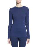 Long-Sleeve Contrast-Tipped Pullover, Marine/Deep Forest