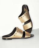 Studded Leather Two-Band Mule, Gold