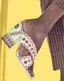 Adel Embroidered Crisscross Slide Sandal, Off White/Coral