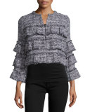 Tweed Tiered Ruffle Jacket w/Fringe