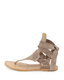 Mara Suede Ankle-Tie Sandal, Warm Gray
