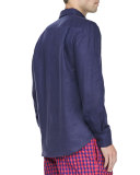 Linen Long-Sleeve Shirt, Navy