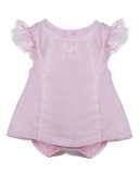 Sleeveless Lace-Trim Stretch Jersey Play Dress, Pink, Size 1-9 Months