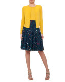 Stitch-Pleated Boulder-Print Skirt, Navy